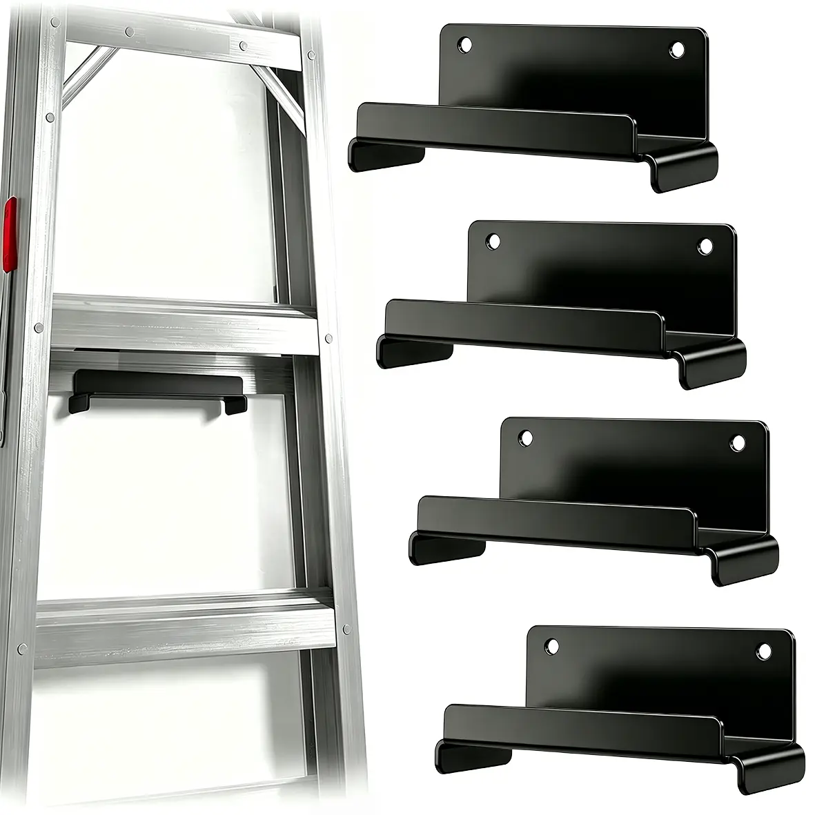 4 Pack Heavy Duty Wall Mount Ladder Hooks, Garage Storage Hangers for Telescopic Ladder, Step Ladder, Folding Chair, Water Hose, Outdoor Garden Equipment, Space‑Saving Garage Organizer