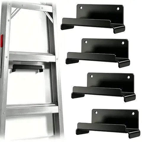 4-Pack Heavy-Duty PVC Tool Racks & Bars, Wall-Mount Garage Hooks for Hanging, Home Organizer Shelf Hooks Set Compatible with Telescopic/Step Ladders, Folding Chairs