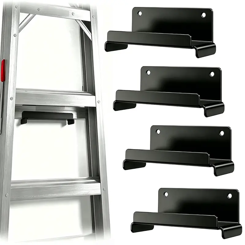 4-Pack Heavy-Duty PVC Tool Racks & Bars, Wall-Mount Garage Hooks for Hanging, Home Organizer Shelf Hooks Set Compatible with Telescopic/Step Ladders, Folding Chairs