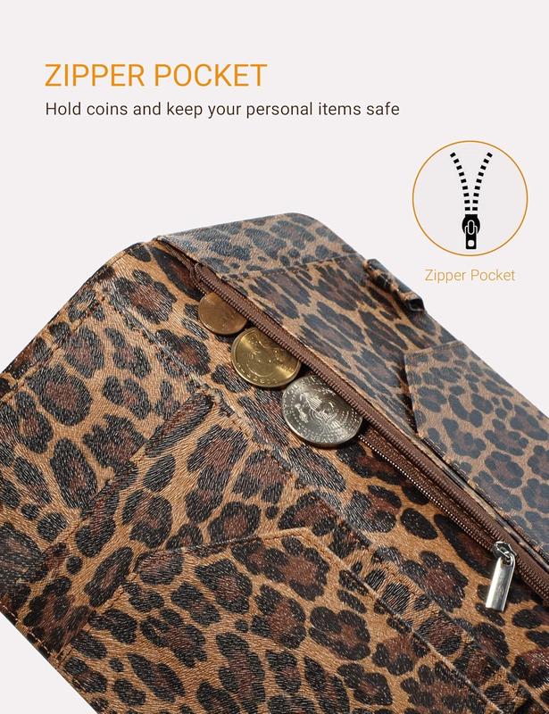 Server Book for Waitress Book with Zipper Pocket, 5x9 Leopard Magnetic Closure Server Wallet with Money Pocket and Zipper Pouch, Restaurant Waitstaff Organizer Fit Server Apron