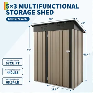 [HOT] Garvee 5×3FT Metal Outdoor Storage Shed, 67 Cu.Ft Weather-Resistant Galvanized Steel Garden Shed with Lockable Door, Sloped Roof & Vents, Patio Lawn Equipment Storage House, Brown