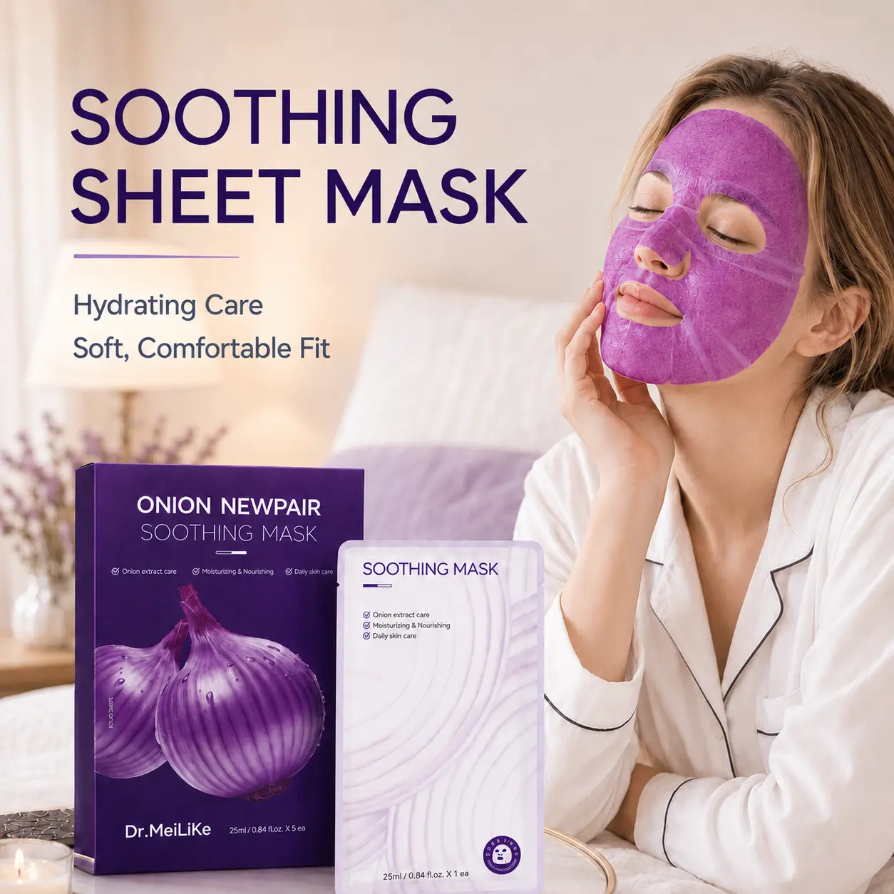 Onion mask, moisturizing, brightening skin tone, soothing skin and fading acne marks 5pc/box