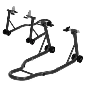 Heavy Duty Motorcycle Lift Stand Set Front and Rear Wheel Paddock Stand with Adjustable U and L Swingarm Spool 900 Lb Capacity Black