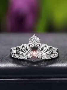 Princess Crown Wedding Ring Set, Luxurious Women's Jewelry, Anniversary Gift, Party Holiday Accessories, Silver Color