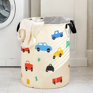 Car Print Laundry Basket Sorter with Handle, Durable Foldable Clothes Storage Bin, Large Capacity Toy Organizer, Reusable Home Use