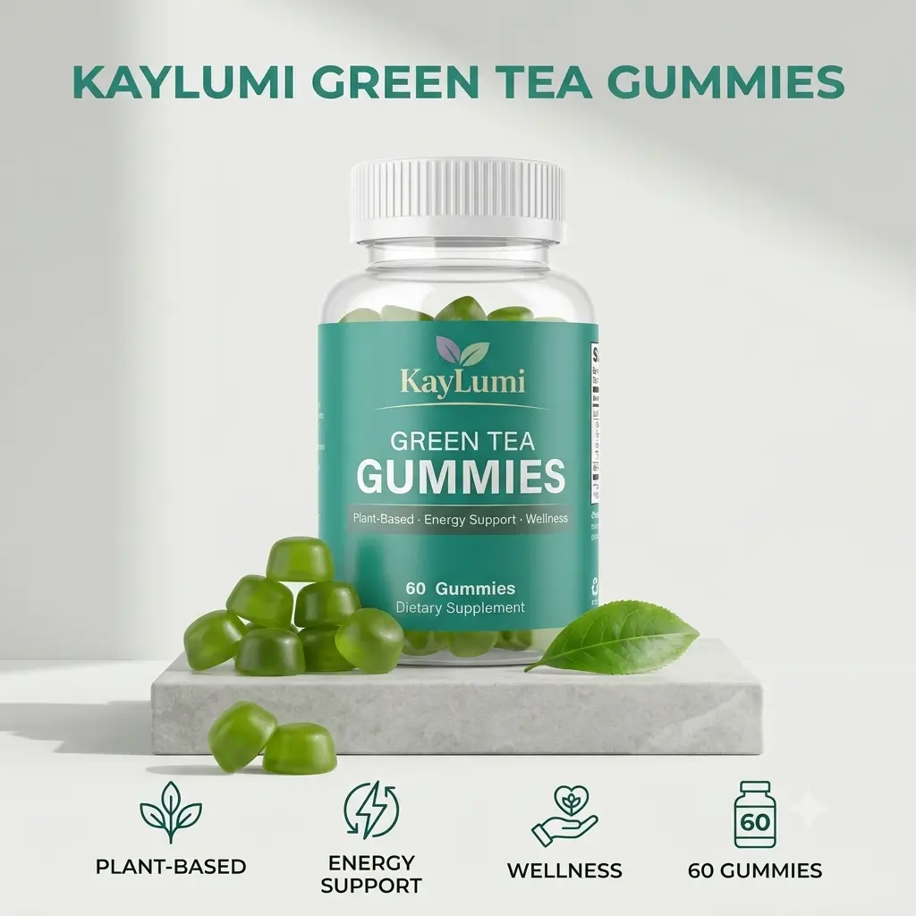 KayLumi Green Tea Gummies 60 Count Plant Based Herbal Energy & Wellness Dietary Supplement
