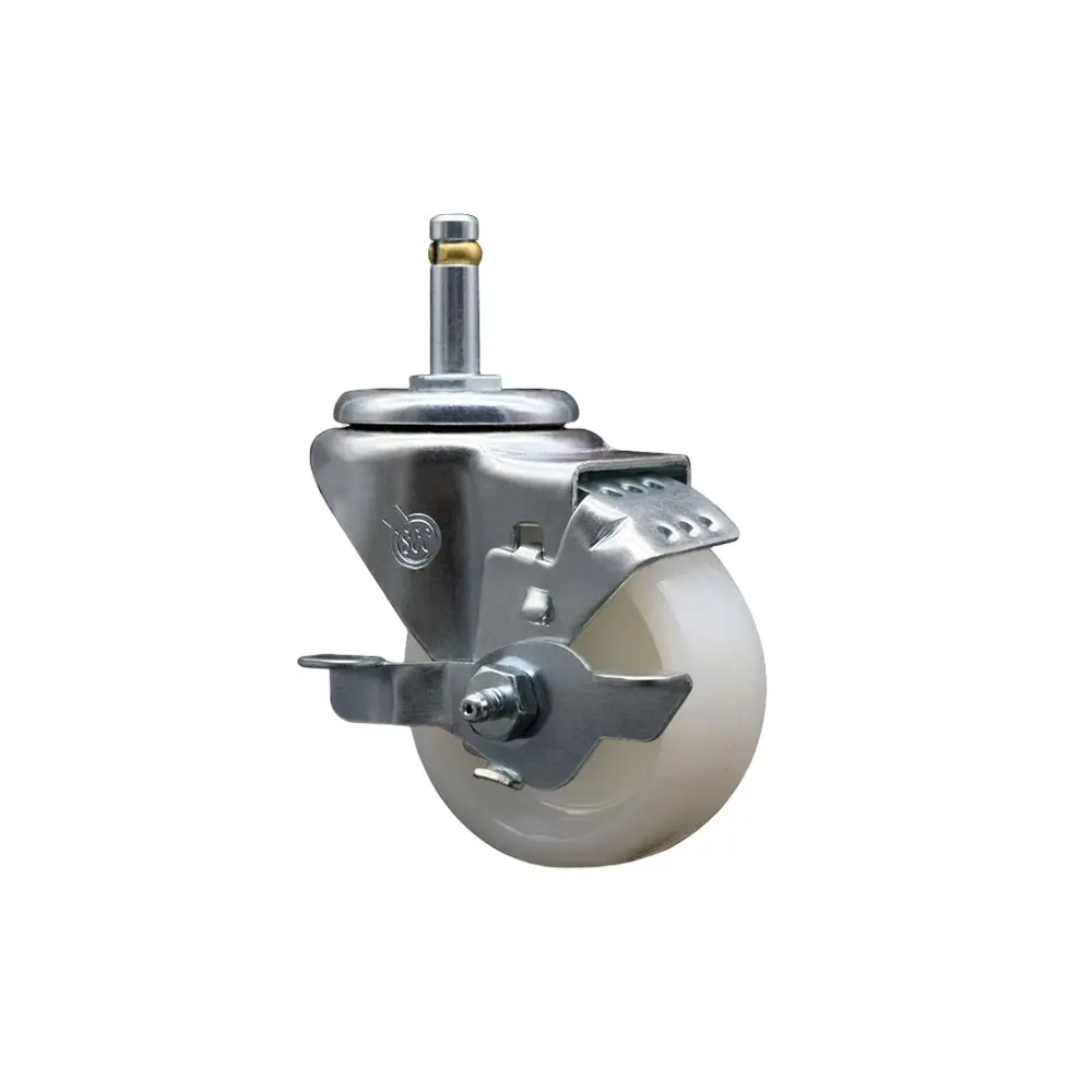 Service Caster SCC-GR20S314-NYS-TLB-716138 Nylon Swivel Grip Ring Stem Caster for Cart Support, 3 x 1.25 in White Wheel, 0.43 in Stem Mount, Top Lock Brake, Chemical Resistant, Zinc Plate Finish, Light Duty, 300 lbs Capacity, Swivel Wheels, Equipment