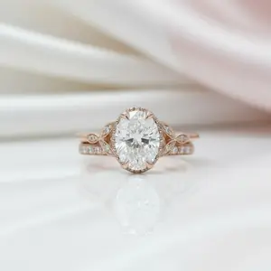 Rose Gold Oval Cut Solitaire Wedding Set