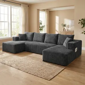 Oversized U-Shaped Sectional Sofa Modular Cloud Couch with Chaise Plush Corduroy No Assembly Needed Viral Couch B Comfortable Living Room Furniture