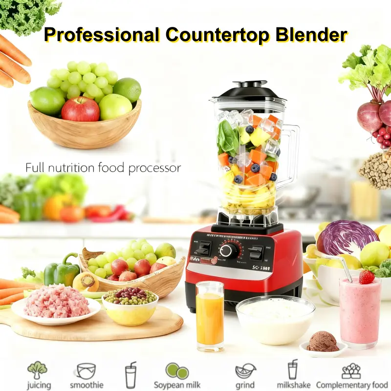 2L Countertop Blender - Multi-Function Kitchen Appliance with 2 Cups, Knob Control for Juicing, Grinding, Meat Mincing, Milkshakes, Sauces, Soybean Milk
