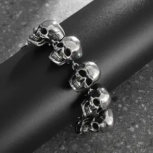🔥   Vintage Stainless Steel Skull Bracelet |   Gothic Punk Biker Jewelry for Men ⚡️ 💀   Hypoallergenic Halloween 2025 Rebel Gift