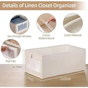 Linen Closet Organizers And Storage, 4 Pack Closet Storage Bins Linen Closet Baskets for Closet Organization Foldable Closet Organizer Bins with Clear Window For Organizing Clothing, Jeans, Shelves Boxes