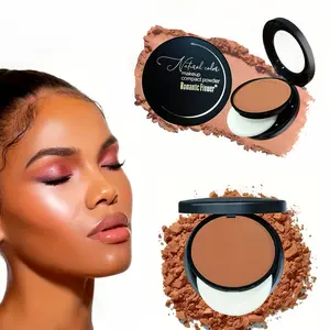 Makeup Compact Powder with Powder Puff for Deep Skin Tones, Foundation Cream Pressed, Matte Oil Control, Long Lasting Setting, Blurs Imperfections, Daily Face Cosmetic, Concealer