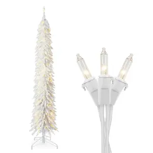 Home Heritage Tinsel 7' Pencil 150 LED Pre-Lit Artificial Christmas Tree, White