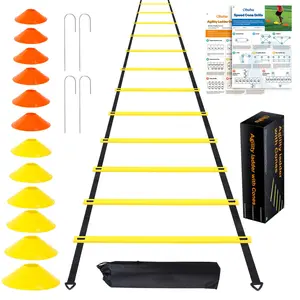 Agility Ladder Speed Training Set: Ohuhu 12 Rung 20ft Soccer Training Equipment for Kids with 12 Cones, 4 Steel Stakes, Instruction Manual & Carrying Bag for Football Exercise Sports Footwork Training