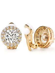 Geometric Round Ear Cuffs, Luxury Full Rhinestone Fashion Jewelry, Unisex Clip-On Earrings, Trendy and Versatile Accessories