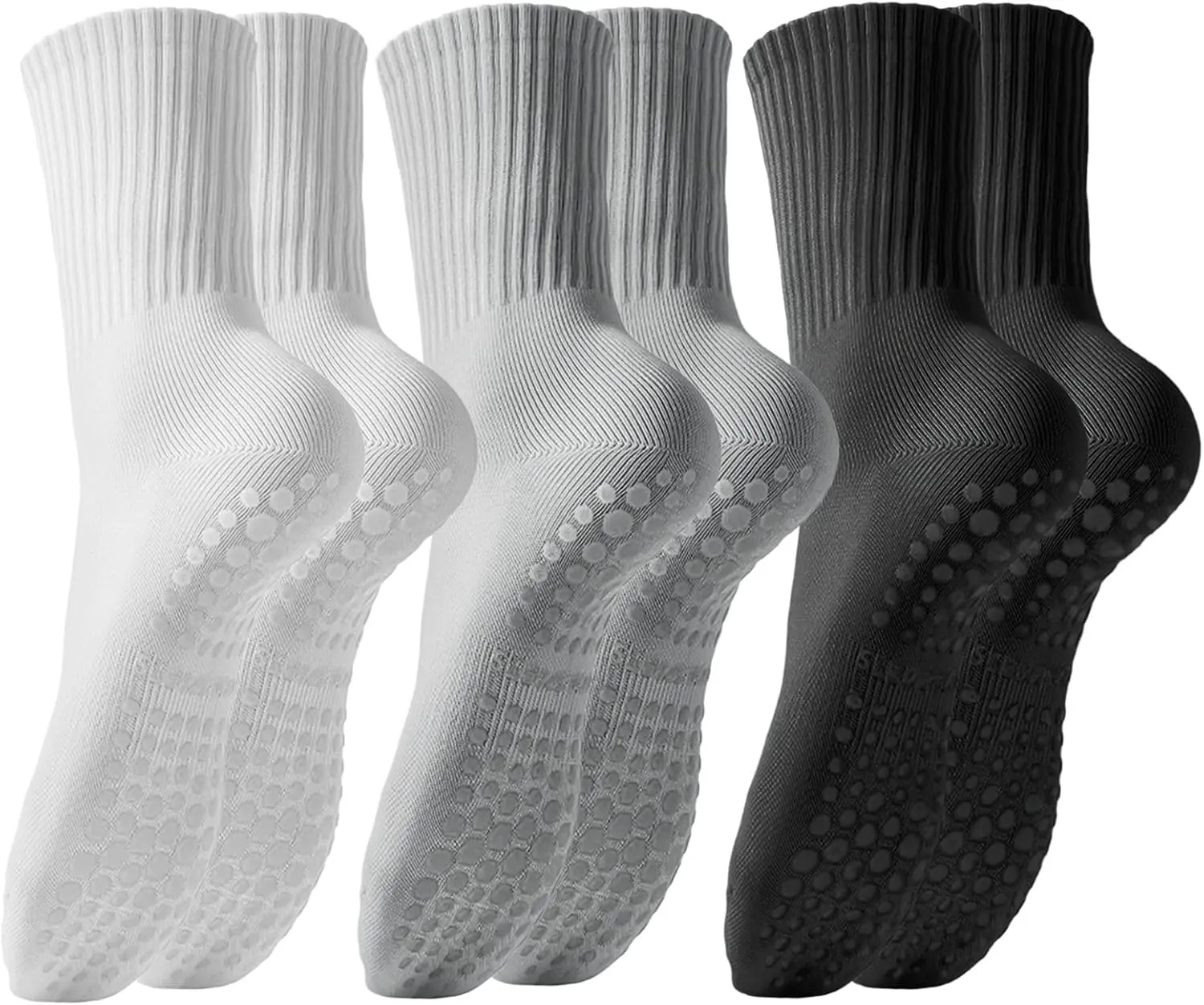 Pilates Socks with Grips for Women, 3 Pairs Non Slip Grip Socks for Yoga, Barre, Dance, Home, Hospital, Workout