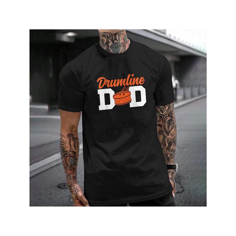 Drumline Dad Drumline Father Proud Drumline Dad T-Shirt, 100% Cotton, Single Side Printed, Black Short Sleeve T-shirt, Gift for Family Friends, S-XXXL, 1 pc, Fabric Weight 180g