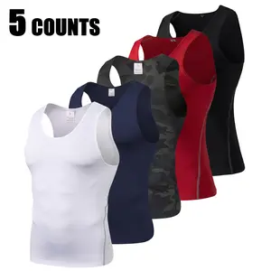 LANBAOSI Men's 5-Pack Quick-Dry Compression Tank Tops, Sleeveless Running & Gym Fitness Athletic Activewear (Compression Shirts)