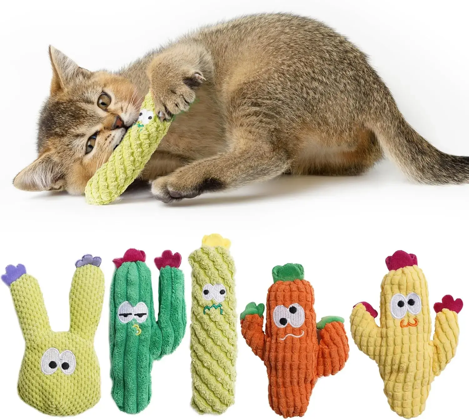 Pawsible 5 Pack Cactus Cat Toy Set, 100% Premium Cat Herb Filling, Natural Stimulation for Cats, Durable for Teething, Perfect Kitten Toy Kitty