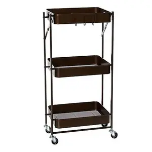 Origami 3-Tier Rolling Foldable Cart w/Locking Caster Wheels - Powder-Coated Steel