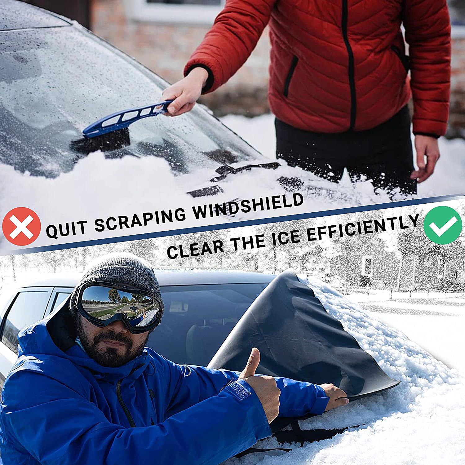 Windshield Cover for Sun Shade and Snow Car Windshield Snow Cover Thicken Frost Cover Waterproof with Side Mirror Covers for Most SUVs Trucks 73"x 51" 600D Oxford Fabric