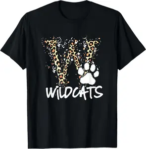 100% cotton Wildcats Spirit Bold Letter W and Paw Print T-Shirt casual Fashion graphic tees for women