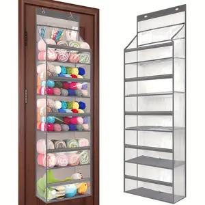 Door Hanging Yarn Storage Organizer, Large Capacity Knitting Organizer Storage with 5 Transparent Compartments & 3 Pocket for Yarn Enthusiasts, Yarn Storage Bag for Crochet Hooks, Yarn Balls, As a Christmas and Halloween Gift to your Mom,Grandmother