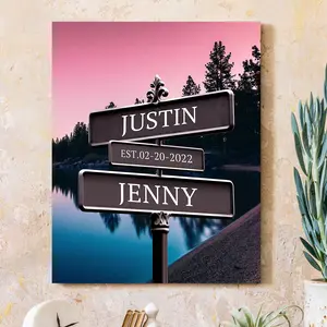 Personalized Canvas Vintage Street Sign For Couples, Custom Name And Date Vintage Street Sign Canvas Poster Print, Crossroads Street Sign Best Gift For Сouple, Wedding Street Art Canvas or Framed