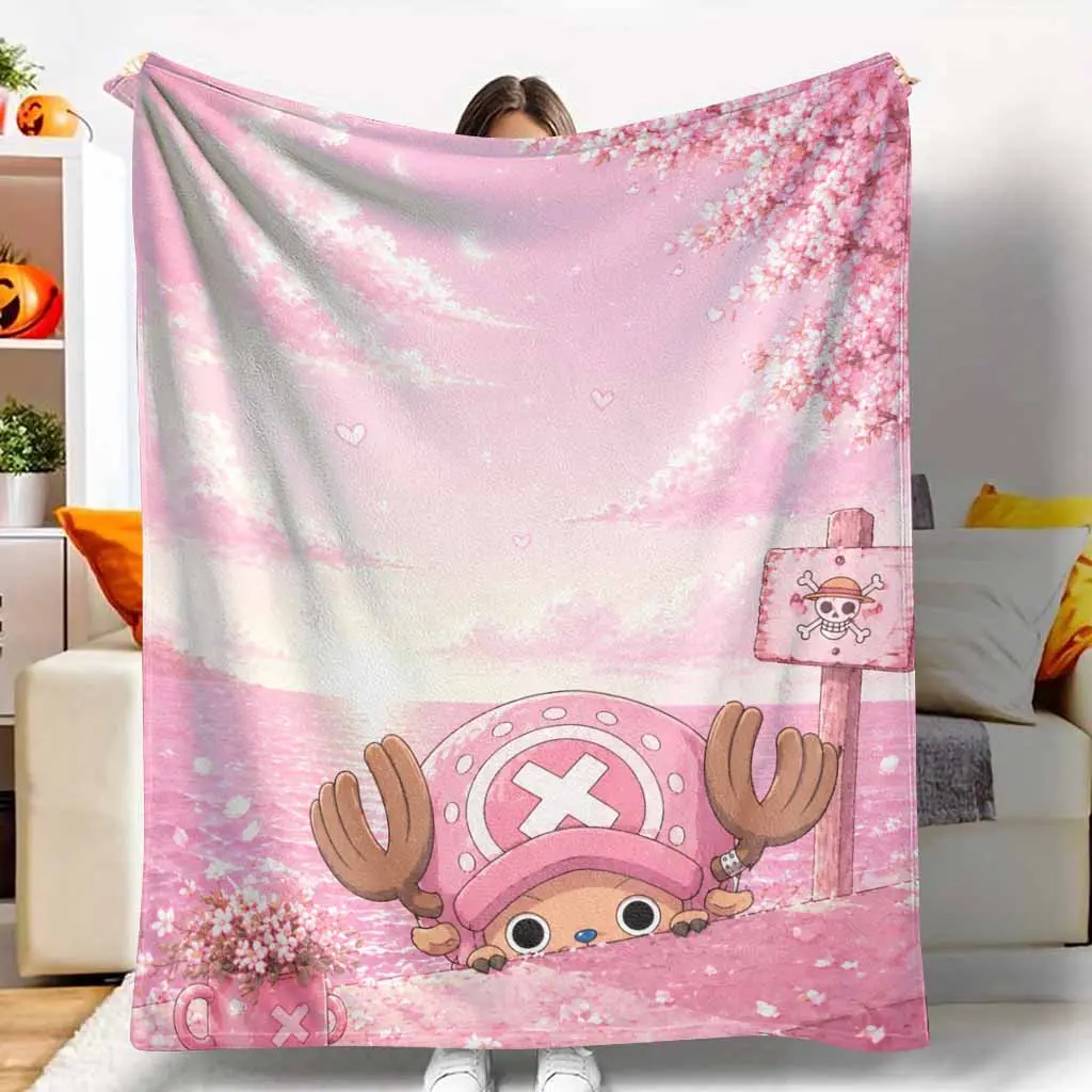 Pink Cherry Blossom & Cute Reindeer Cartoon Print Flannel Blanket - Fluffy, Cute, Cozy Corner Fluffy Throw for Bedroom, Girl Room Decor, Room Decor, Travel Gift (Textiles & Soft Furnishings)