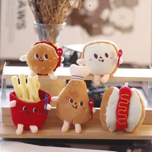 Cute Burger Hamburger French Fries Keychains Backpack Pendant Plush Keyrings for Gift