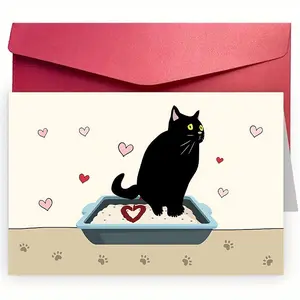 Charming Valentine's Day Card, Anniversary & Birthday Greeting, High-Quality Paper with Envelope, Adorable Cat Theme, Custom Message Card