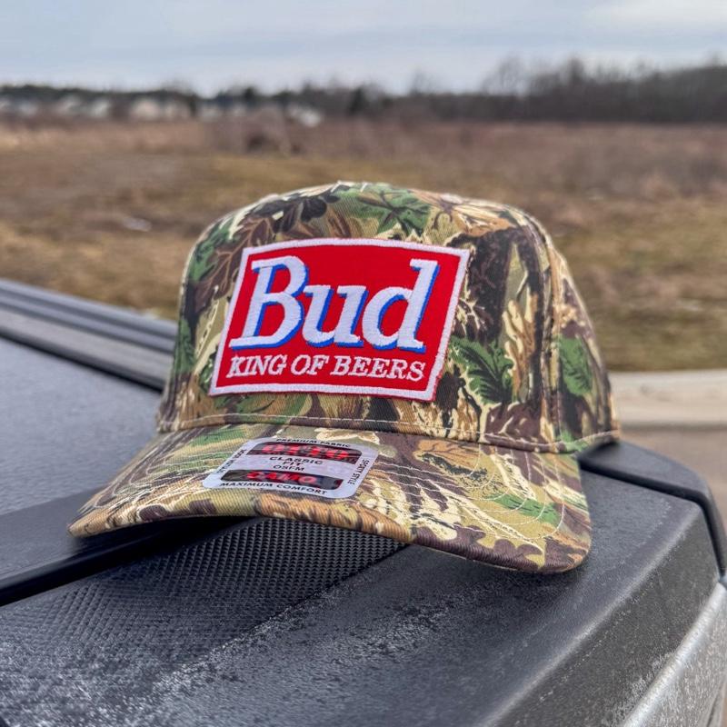 BUD Vintage Style Camo Otto Adjustable Snap Trucker Snapback King Of Beers