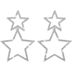 Star Earrings Dangle, Star Earrings for Women, Sparkly Rhinestone Star Hoop Earrings, Double Star Drop Earrings Dangle Jewelry for Women, Girls