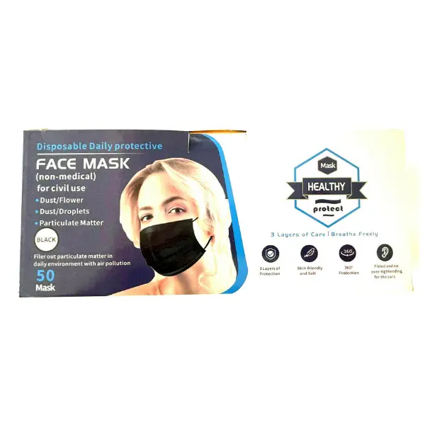 50 pcs Face Mask Mouth & Nose Protector Disposable Masks Black Color