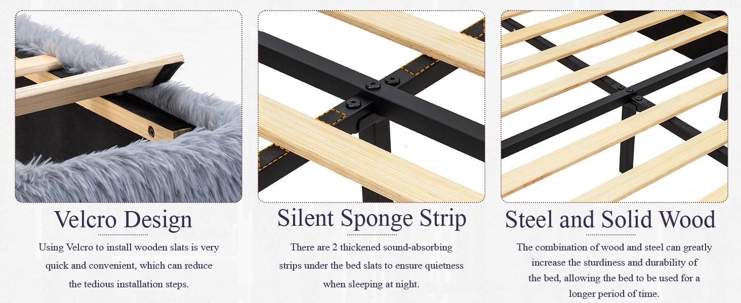 Yechen Bed Frame with Tall Headboard, Round Deluxe Soft Faux Fur Bedframe, Boho Boucle Cloud Upholstered Plush Bed with Metal Frame and Wood Slats, No Box Spring Required, Easy Assembly, (Beige, Grey) (Twin, Full, Queen)