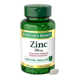 Nature’s Bounty Zinc 50mg, Immune Support & Antioxidant Supplement, Promotes Skin Health, 1 Caplet Per Day, Gluten Free, 250 Vegetarian Caplets
