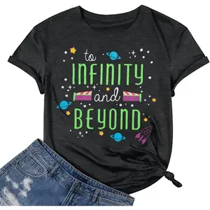 To Infinity and Beyond Shirt Women Funny Letter Print Friends Tops Cute Vacation Holiday Short Sleeve Graphic Tees