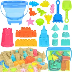 Summer Gift Collapsible Beach Toys for Kids Toddlers, Collapsible Sand Bucket and Shovels Set with Mesh Bag,Travel Sand Castle Building Kit, Sandbox Toys, Foldable Beach Essentials for Toddlers Kids Age 3-10