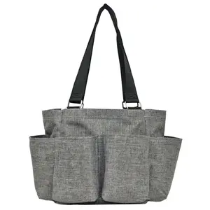 Women’s Gray Utility Tote with 4 Pockets  Perfect Small Bag for Work, and Travel