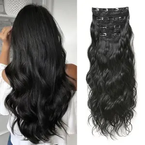 22 Inch Women's Clip-in Hair Extensions, Synthetic Wavy Thick Double Weft 4PCS Set, Easy to Wear, Secure & Soft Hairpieces for All People