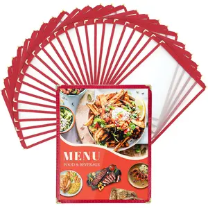 8.5 x 11 Inch Menu Covers, 25 Pack 1 Page 2 View Menu Holder, Red Restaurant Menu Cover Fits 8 1/2" x 11" Paper, Double Stitched Restaurant Menu Sleeves, Wine Menu