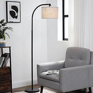 DEWENWILS Arched Floor Lamps with Adjustable Beige Line Lampshade, Standing Tall Arc Lamp for Living Room, Bedroom, Office, Simple Design Farmhouse Style (Black)-HLFL04E