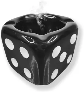 Ashtrays for Cigarettes Dice Ash Tray - Premium Ceramic Cool Ashtrays Gifts for Smokers Home Ashtrays for Indoor Outdoor Patio Retro Desktop Decor Unique Fancy Ashtray Cute Ashtray Black