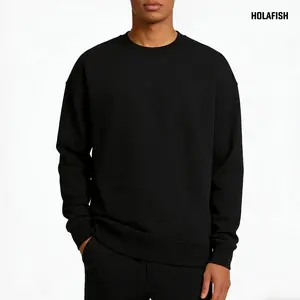 Holafish Unisex Crewneck Sweatshirt Men's Fleece Pullover Long Sleeve Loose Fit Casual Korean Minimalist Style Cozy Medium Length Autumn Wear