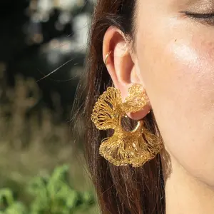 Gold Crochet Hoop Earrings - Handmade crochet ruffled hoops