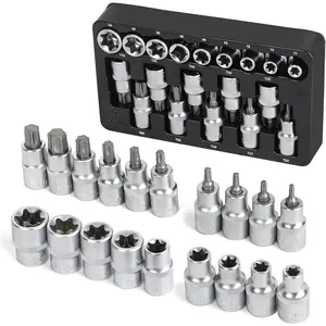 19- 1/2" Drive E-Torx Socket Set and Torx Bit Socket Set, with Storage case,  CR-V Steel, E10-E24, T20-T70, E Socket Set for Mechanic and  Repair