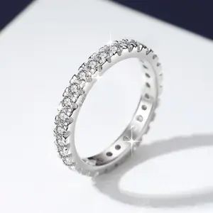 S925 Sterling Silver Full Band Ring Inlay Synthetic Moissanite fashion jewelry accessory woman girl promise ring-215(50%)