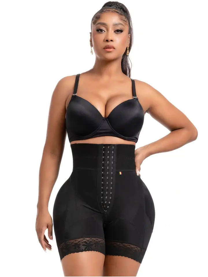 Women's Basic Minimalist High-Waist Compression Garment Shorts - Stage 3 Post-Surgery BBL Recovery Shapewear with Zipper for Leg Support
