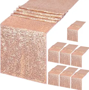 Sequin Table Runners Rose Gold 16Pcs - 12x72 Inches Glitter Rose Gold Tables Sparkle Table Covers for Holiday Wedding Birthday Christmas Wedding Birthday